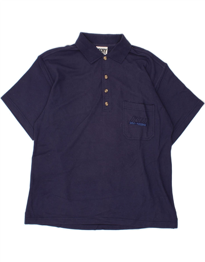 VINTAGE Mens Polo Shirt Medium Navy Blue Cotton Vintage Vintage and Second-Hand Vintage from Messina Hembry 