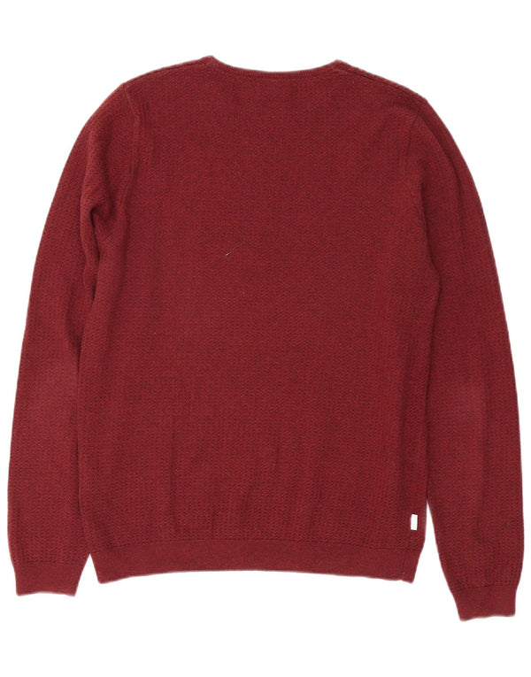 Fila Mens Crew Neck Jumper Sweater Small Borgoña Moteado Algodón