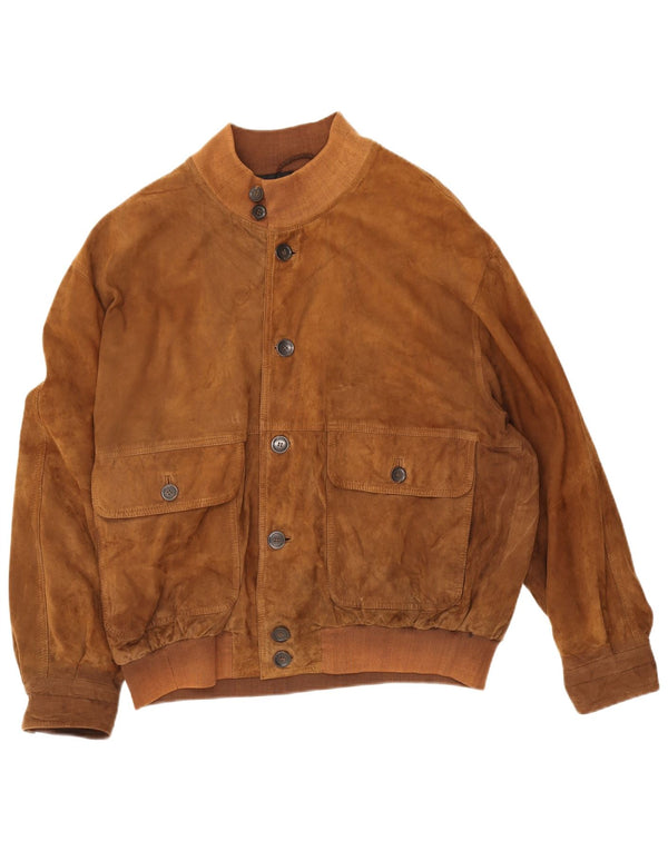 Giubbotto bomber in pelle scamosciata da uomo Theo Wormland UK 42 XL in pelle beige
