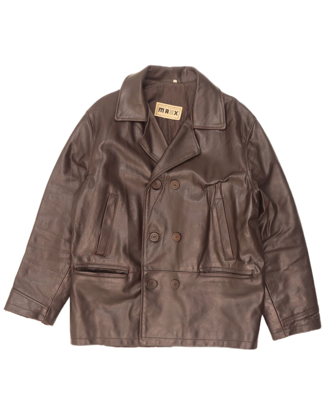 Vintage Mens Double Breasted Leather Jacket UK 38 Medium Brown
