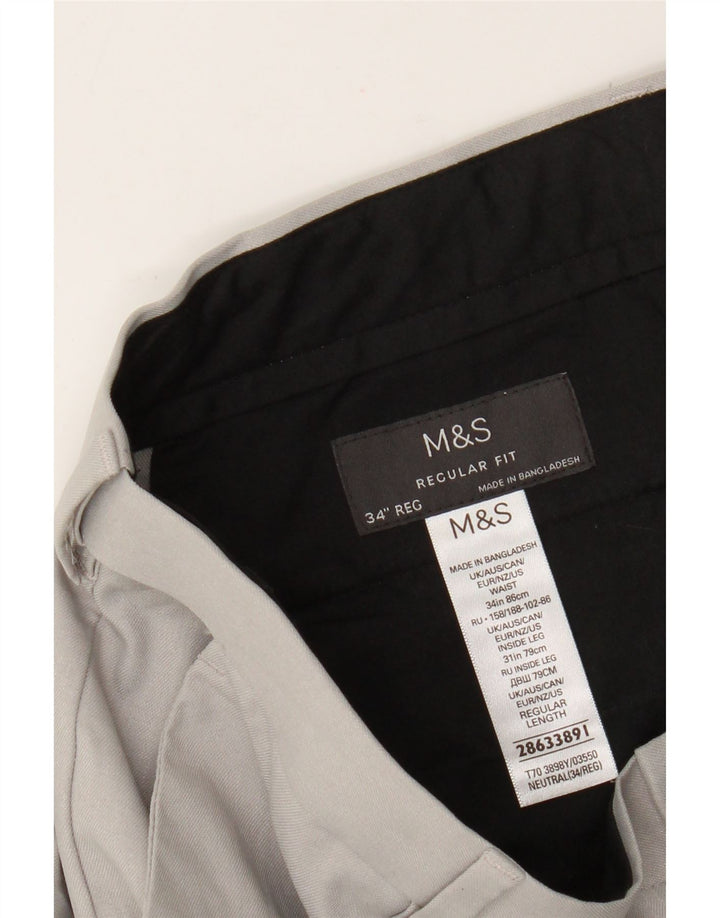 Marks & Spencer Mens Regular Fit Chino Trousers W34 L31 Grey Polyester