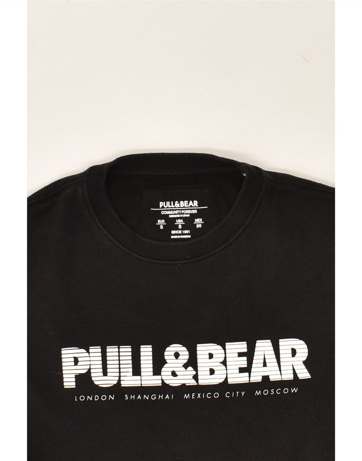 PULL & BEAR Mens Graphic Sweatshirt Jumper Small Black | Vintage Pull & Bear | Thrift | Second-Hand Pull & Bear | Used Clothing | Messina Hembry 