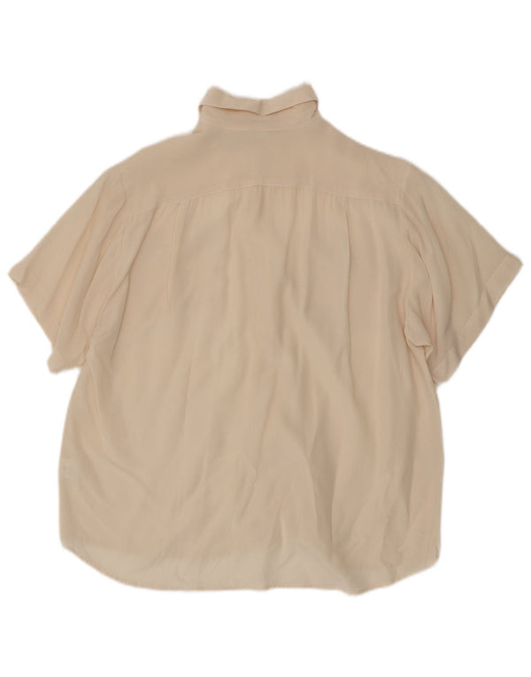 Camicetta camicia a maniche corte da donna vintage UK 14 seta media bianco sporco