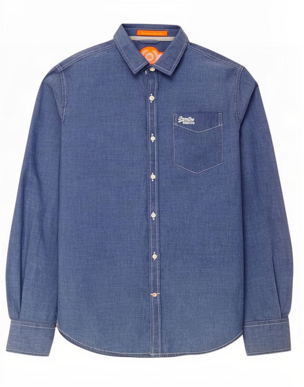 Camicia da uomo Superdry Large in cotone blu
