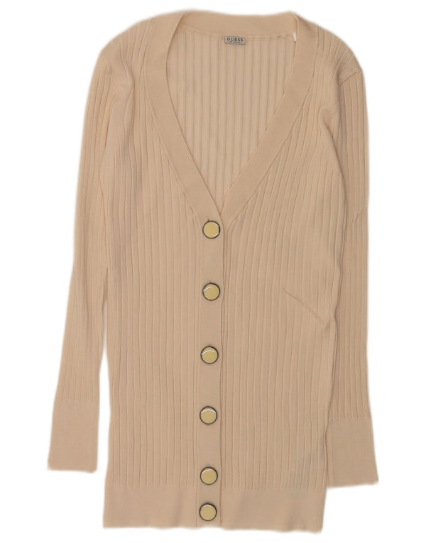 Guess Womens Longline Cardigan Sweater UK 8 Small Beige Viscose