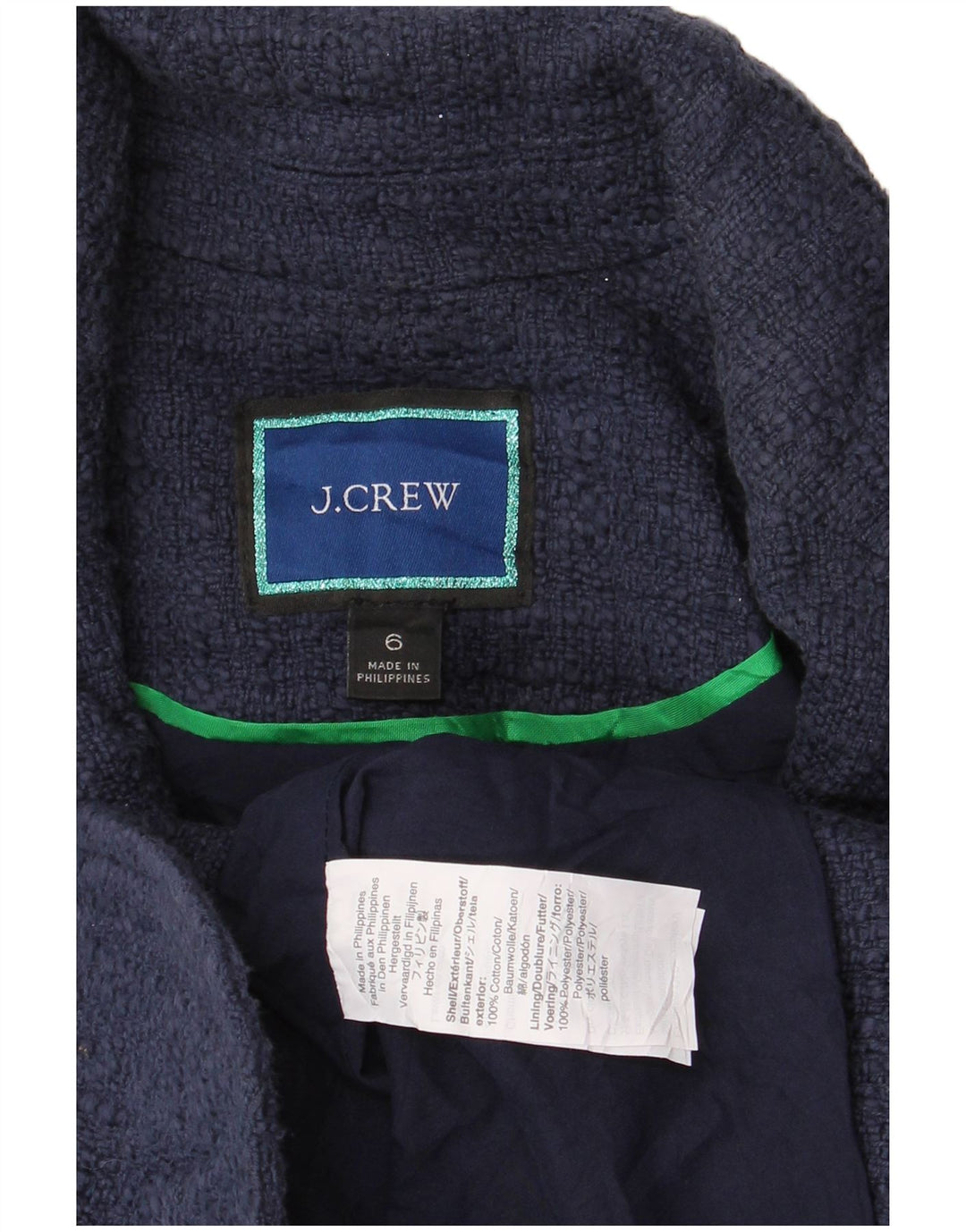J. Crew Womens Crop 1 Button Blazer Jacket US 6 Medium Navy Blue Cotton