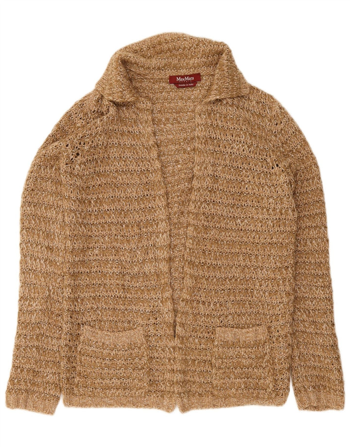 Maglione cardigan aperto da donna Max Mara UK 14 Lana marrone medio