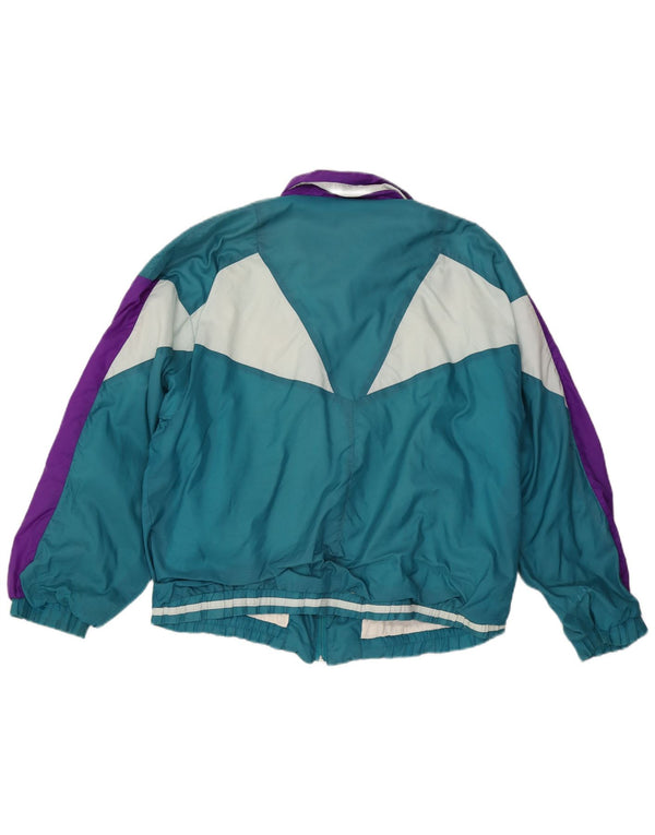 Vintage Mens Tracksuit Top Jacket Large Turquoise Colourblock Nylon 90s