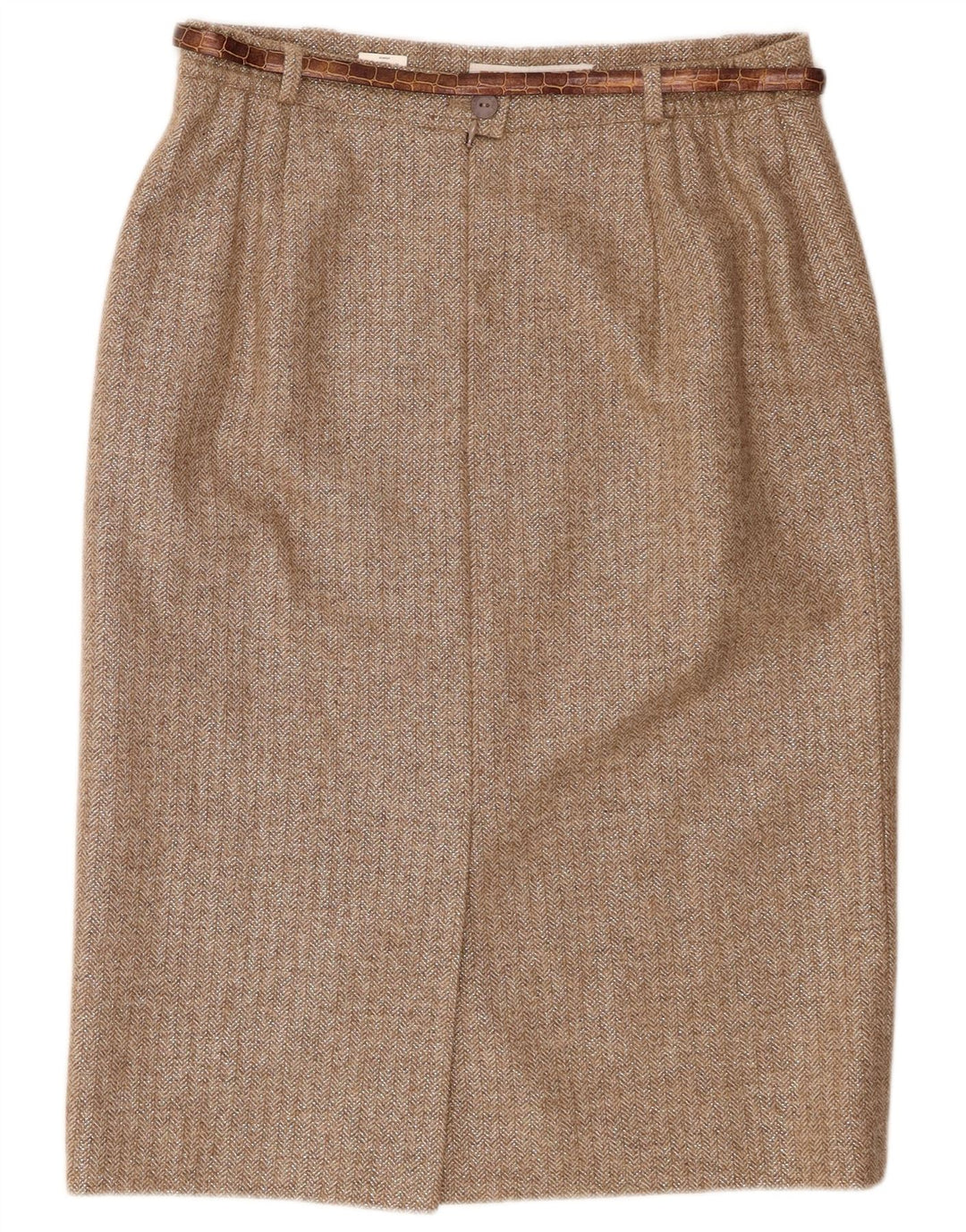Eugen Klein Dame Pencil Skirt IT 42 Medium W30 Brun Chevron Uld