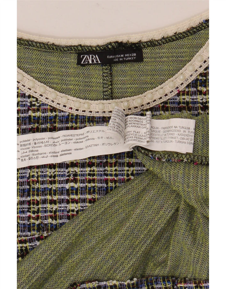 Zara Womens Crop T-Shirt Top UK 12 Medium Multicoloured Check Polyester