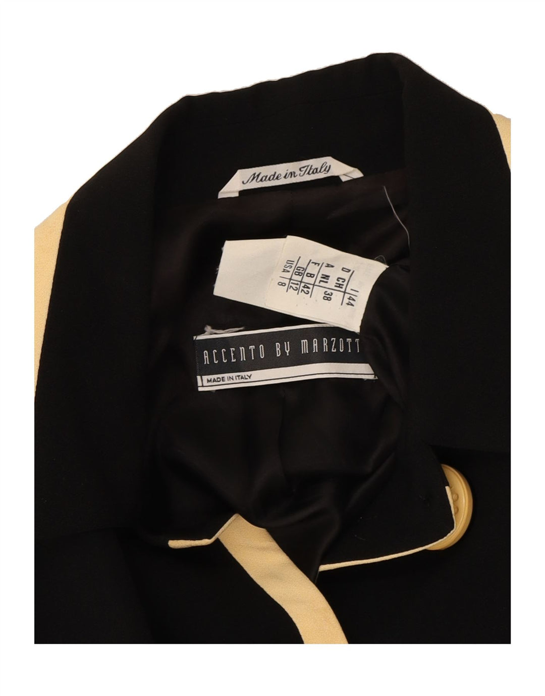 ACCENTO BY MARZOTTO Womens 5 Button Blazer Jacket UK 12 Medium  Black Vintage Accento By Marzotto and Second-Hand Accento By Marzotto from Messina Hembry 