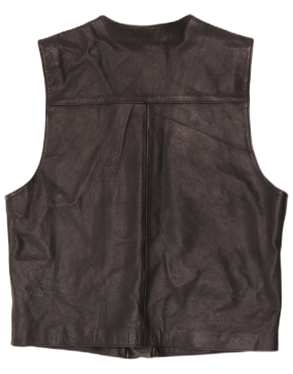 Vintage Mens Leather Waistcoat IT 52 Large Black Leather