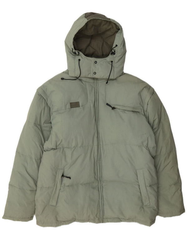 Fila Mens Hooded Padded Jacket UK 44 2XL Green Colourblock Polyamide