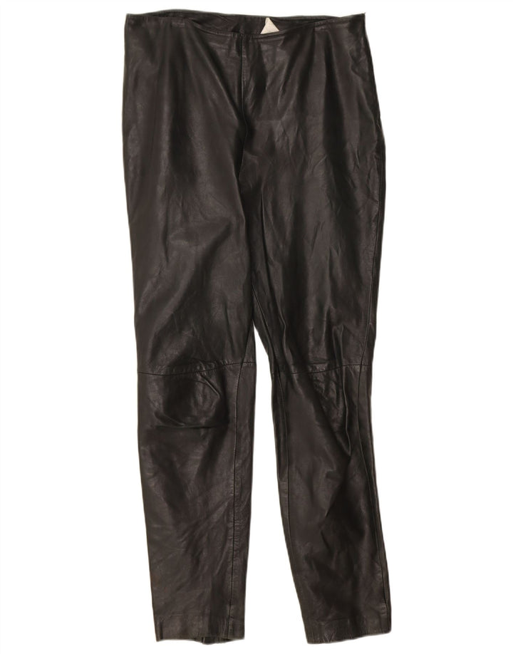 Mango Womens Slim Leather Trousers EU 36 Small W24 L27 Black Leather