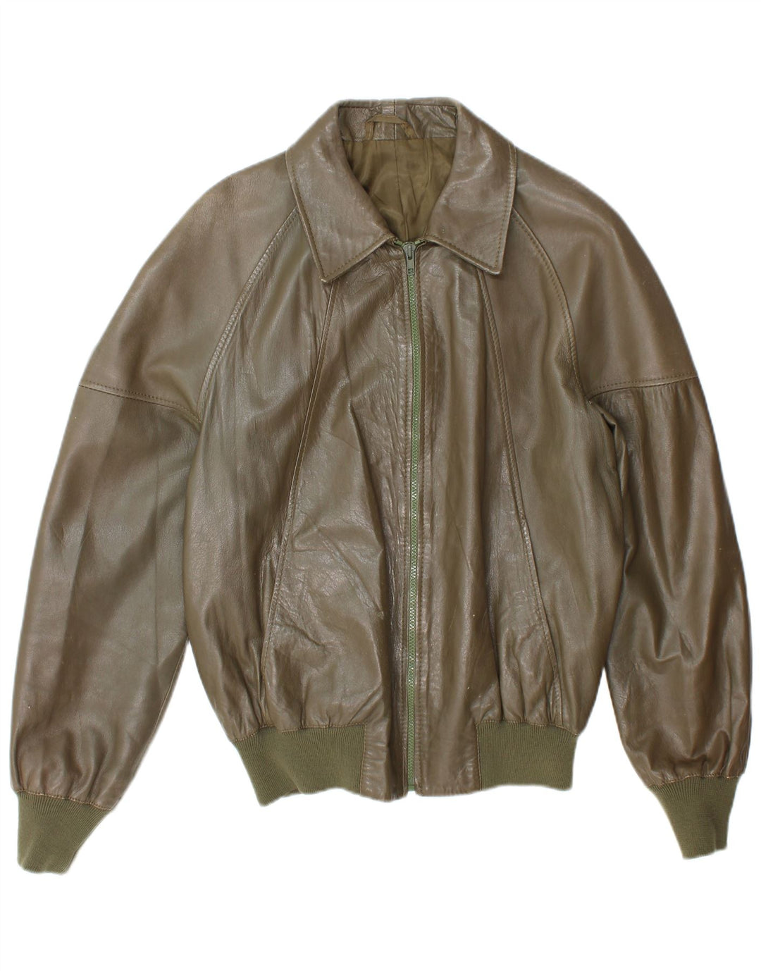 Vintage Ανδρικό Bomber Leather Jacket UK 38 Medium Khaki