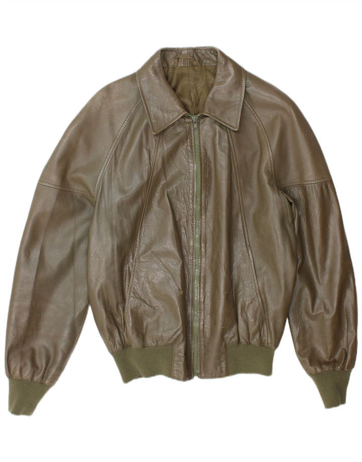 Vintage Ανδρικό Bomber Leather Jacket UK 38 Medium Khaki