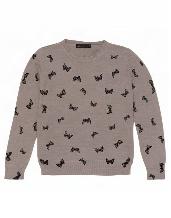 Marks & Spencer Womens Boat Neck Jumper Sweater UK 10 Small Grey Butterfly