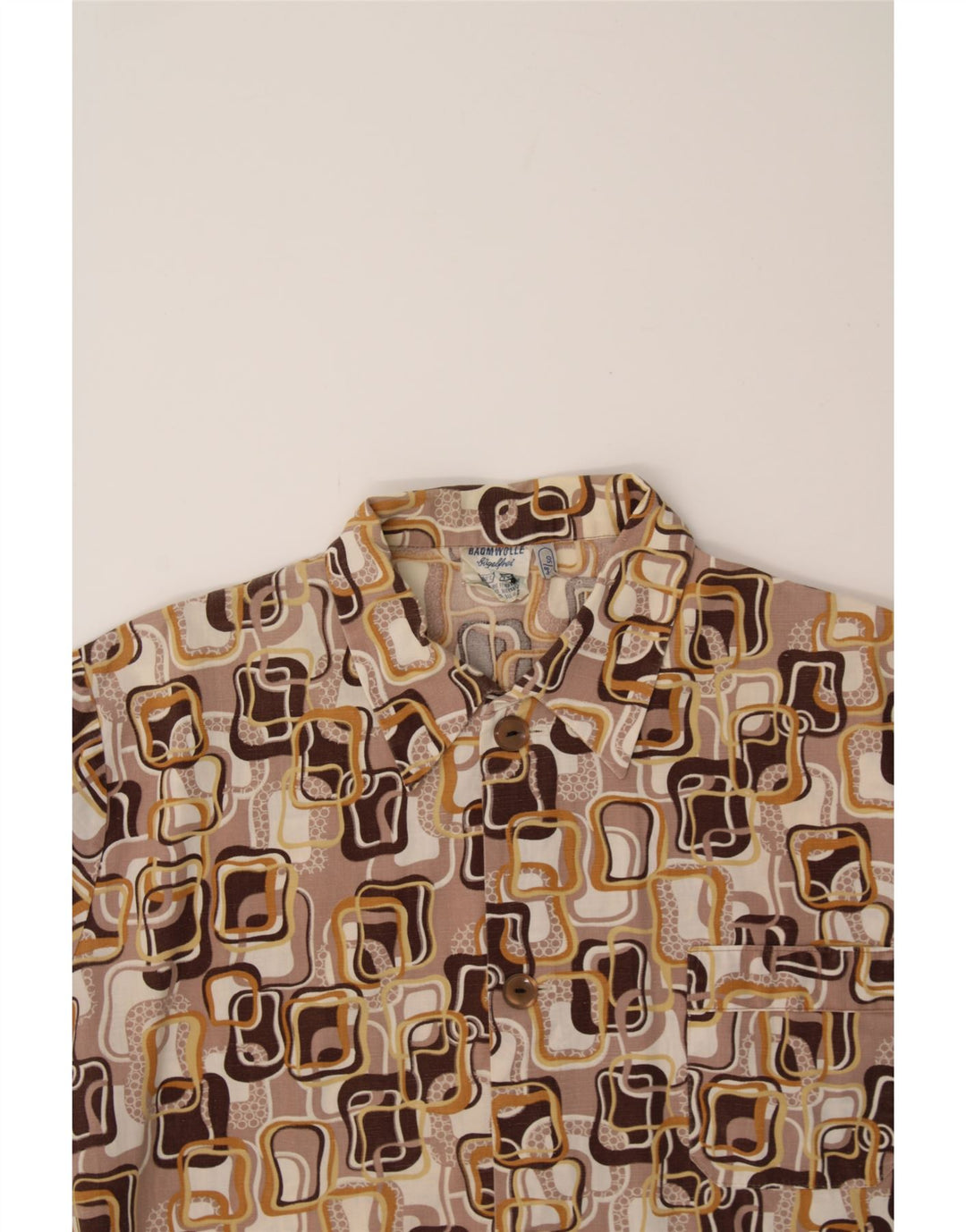VINTAGE Mens Abstract Pattern Short Sleeve Shirt Medium Brown Vintage Vintage and Second-Hand Vintage from Messina Hembry 