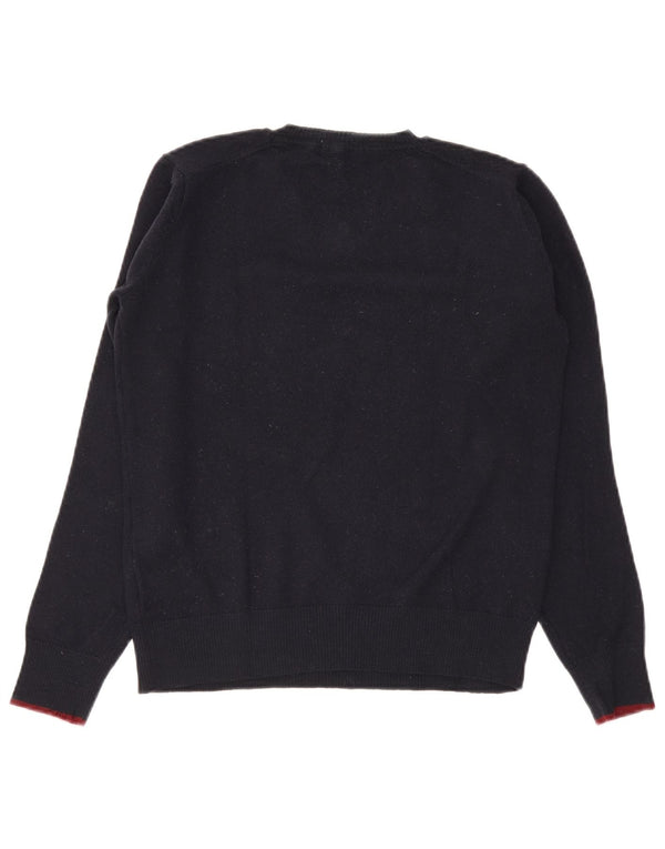 Maglione maglione con scollo a V da donna La Martina UK 10 Small Lana blu navy