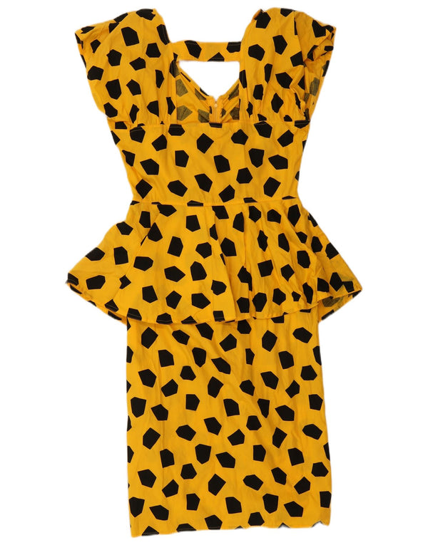 Selene Womens Sleeveless Peplum Dress UK 14 Medium Yellow Geometric Cotton