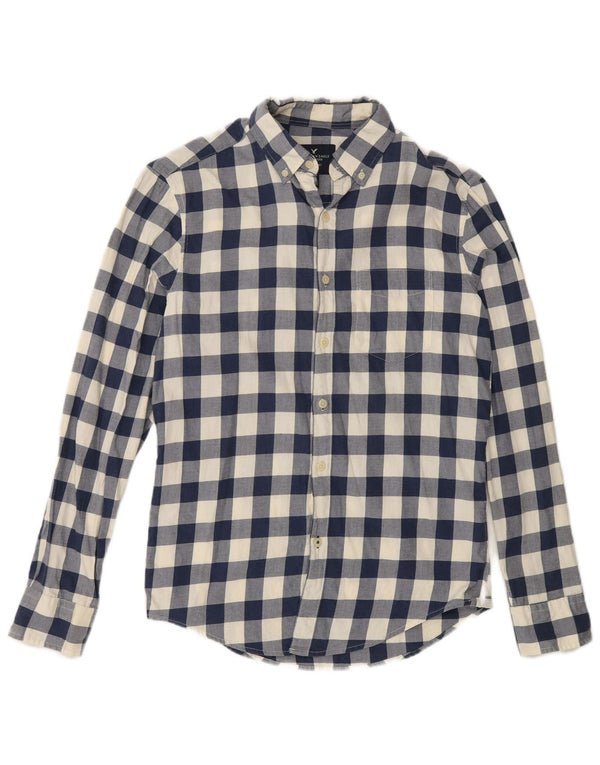 American Eagle Mens Classic Fit Shirt XS Navy Blue Gingham Cotton