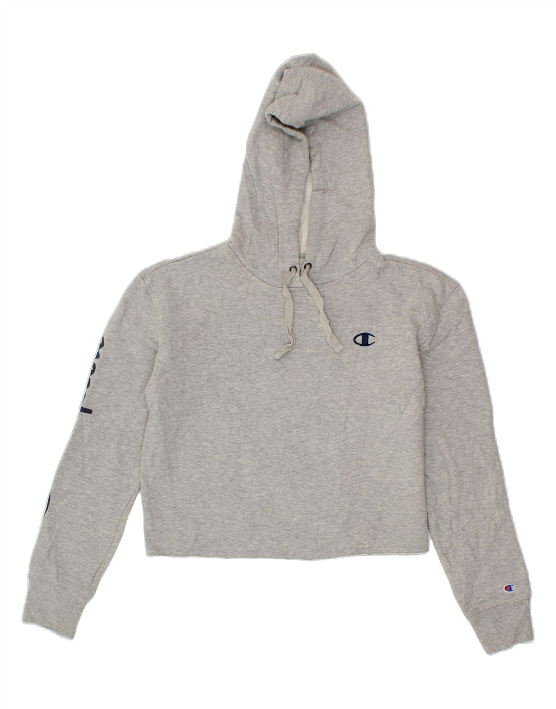 CHAMPION Womens Oversized Crop Graphic Hoodie Jumper UK 6 XS Grey Cotton Vintage Champion and Second-Hand Champion from Messina Hembry 