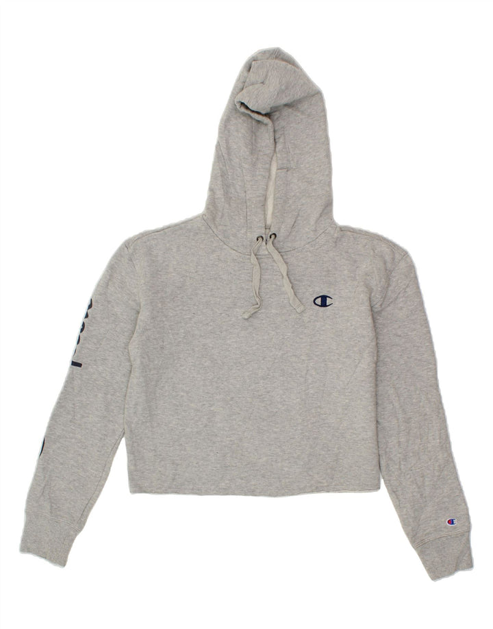 CHAMPION Womens Oversized Crop Graphic Hoodie Jumper UK 6 XS Grey Cotton Vintage Champion and Second-Hand Champion from Messina Hembry 