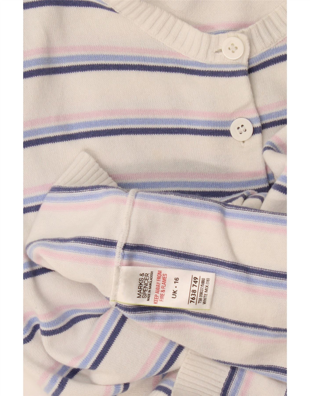 Marks & Spencer Womens Cardigan Sweater UK 16 Large White Striped