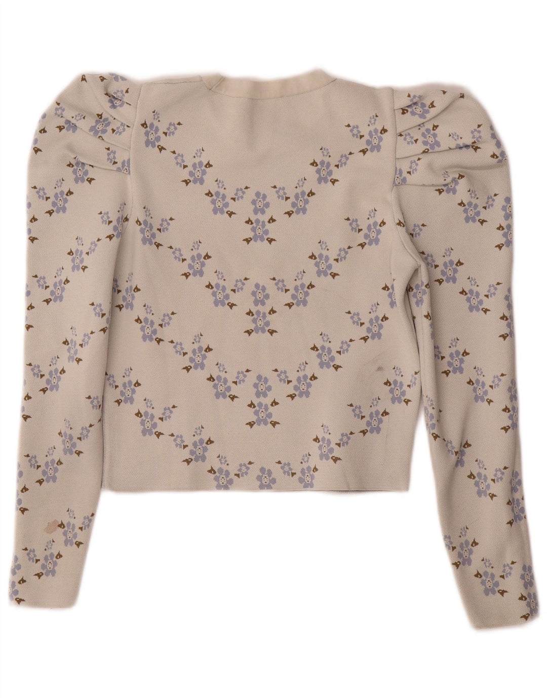 ZARA Womens Crop Top Long Sleeve UK 12 Medium Off White Floral Polyester