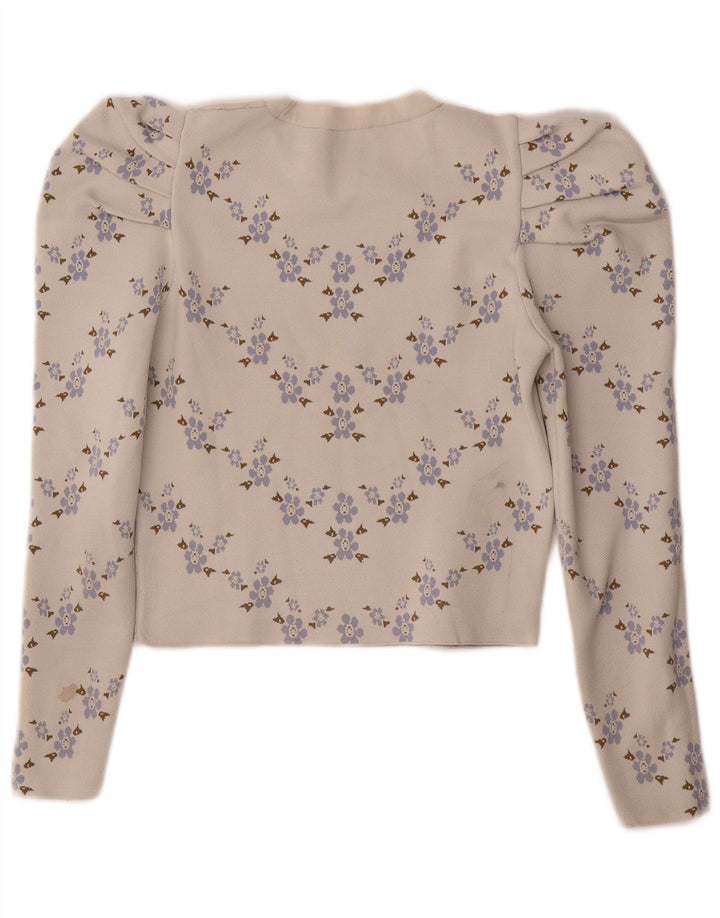ZARA Womens Crop Top Long Sleeve UK 12 Medium Off White Floral Polyester
