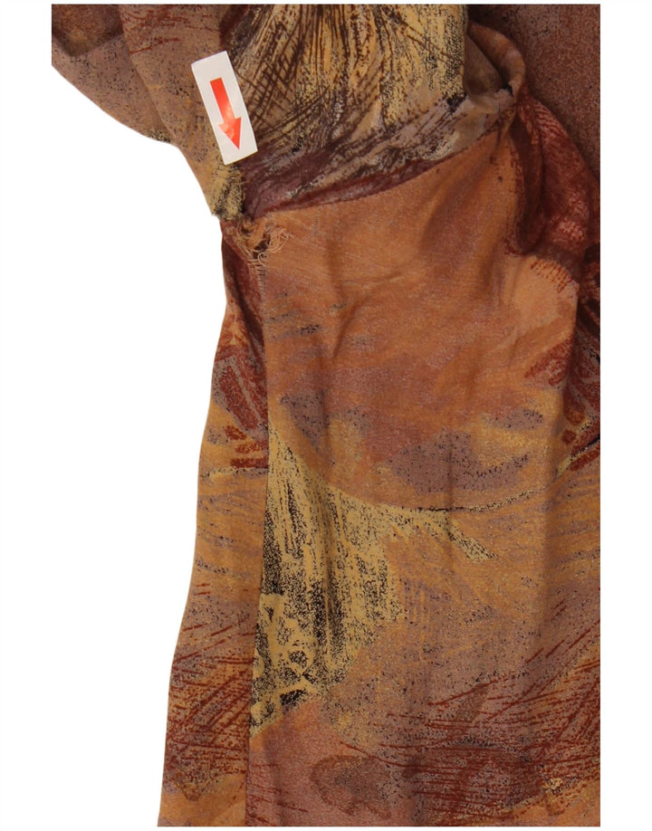 Camicia a maniche corte vintage da donna con motivo astratto UK 14 Marrone medio