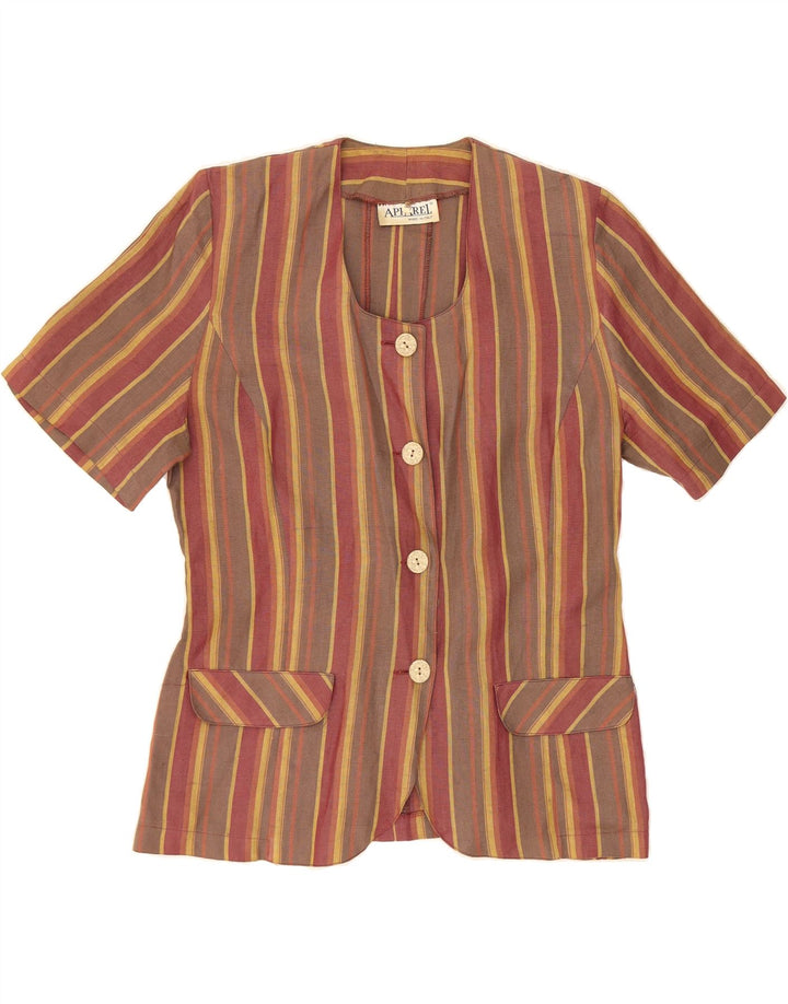APPAREL Womens 4 Button Short Sleeve Blazer Jacket IT 48 XL Brown Striped Vintage Apparel and Second-Hand Apparel from Messina Hembry 
