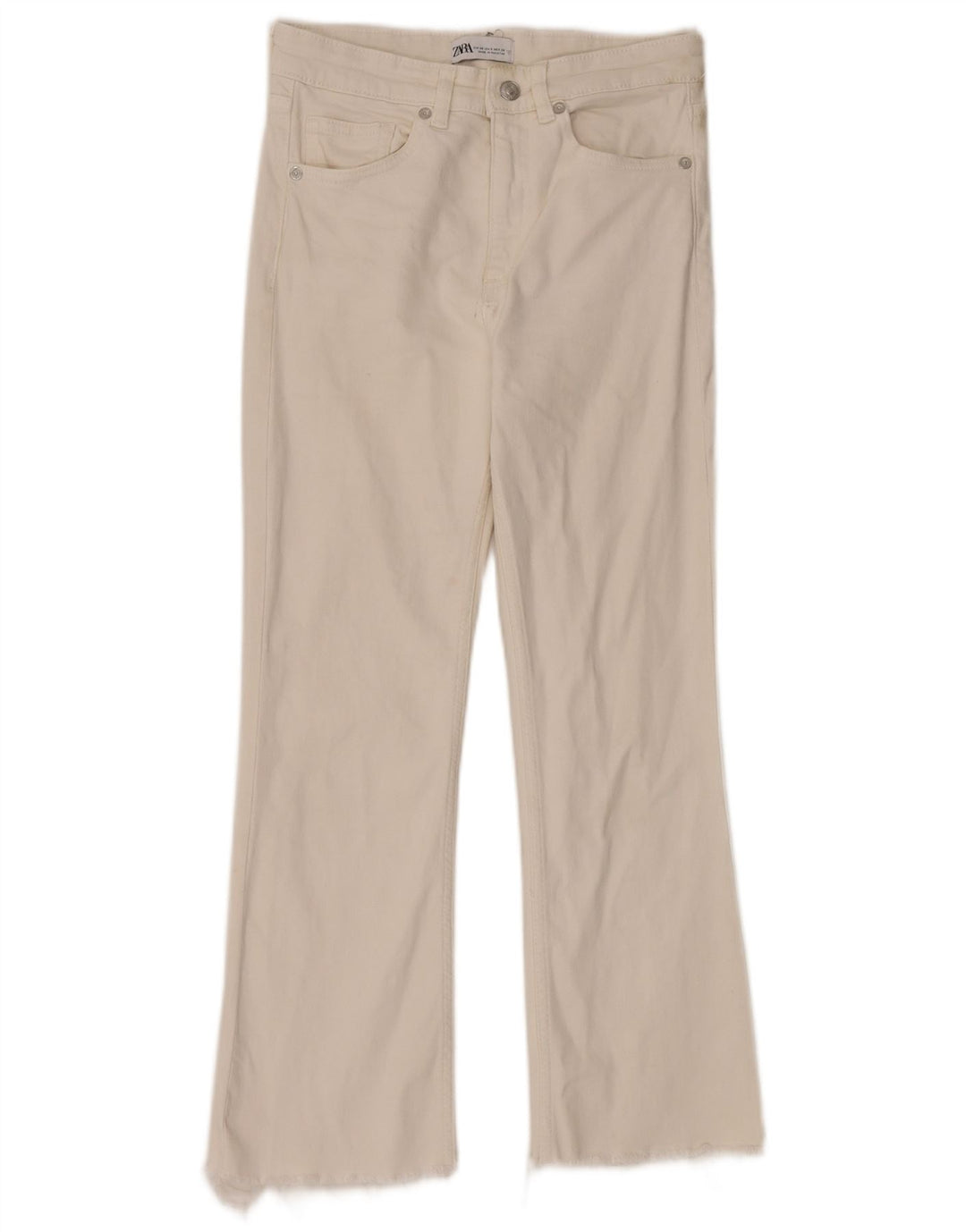 Zara Damen Crop Bootcut Jeans EU 38 Small W28 L24 Weiß