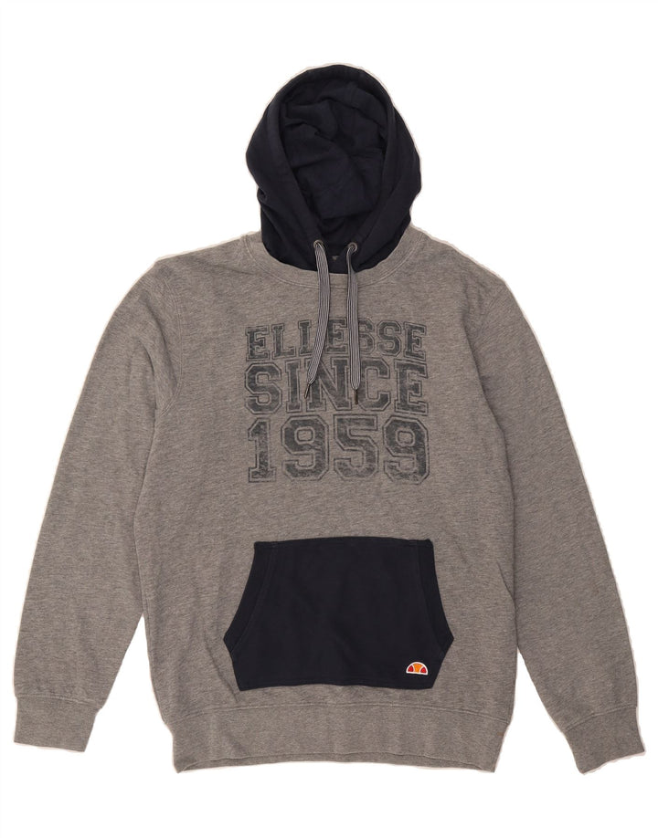 ELLESSE Mens Graphic Hoodie Jumper Medium Grey Colourblock Cotton Vintage Ellesse and Second-Hand Ellesse from Messina Hembry 