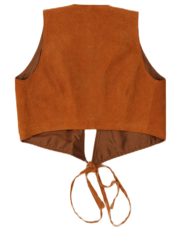 Vintage Womens Crop Suede Waistcoat UK 10 Small Brown