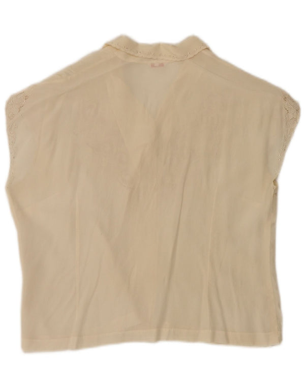 Vintage Damen Ärmellose Hemdbluse EU 40 Medium Off White Floral Silk