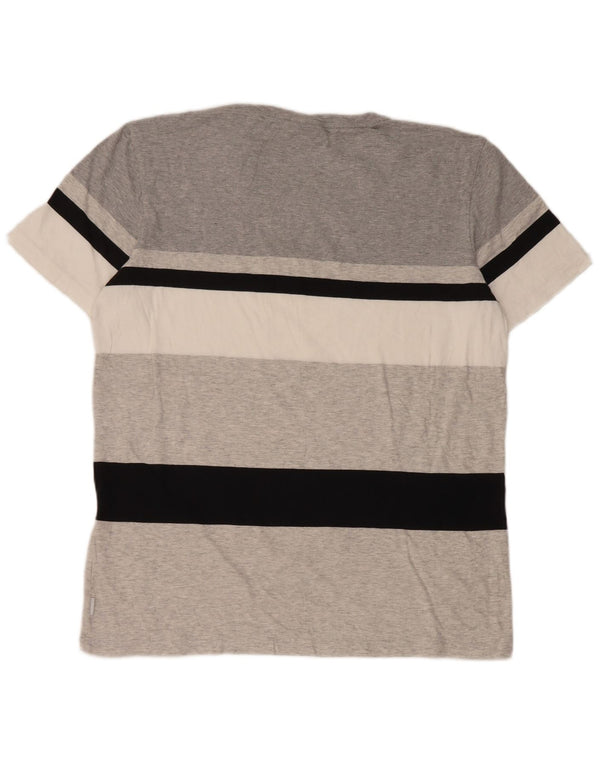 Adidas Mens T-Shirt Top Large Grey Striped Cotton