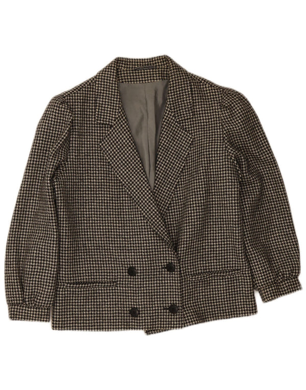 Vintage Womens Double Breasted Blazer Jacket IT 46 Large Black Houndstooth