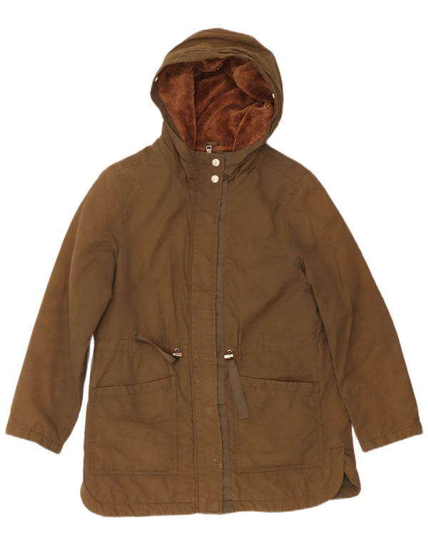 Zara Pige Hætte Sherpa Parka Jakke 13-14 år Khaki