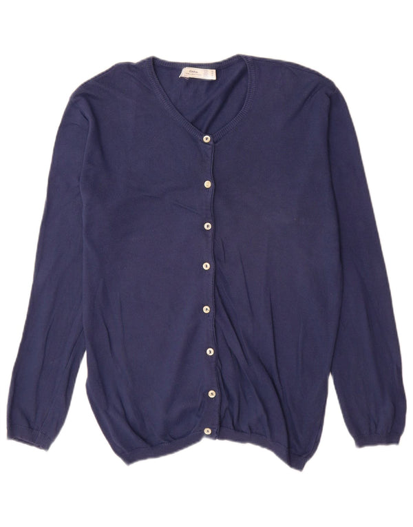Zara Dame Cardigan Sweater UK 14 Medium Navy Blue Bomuld