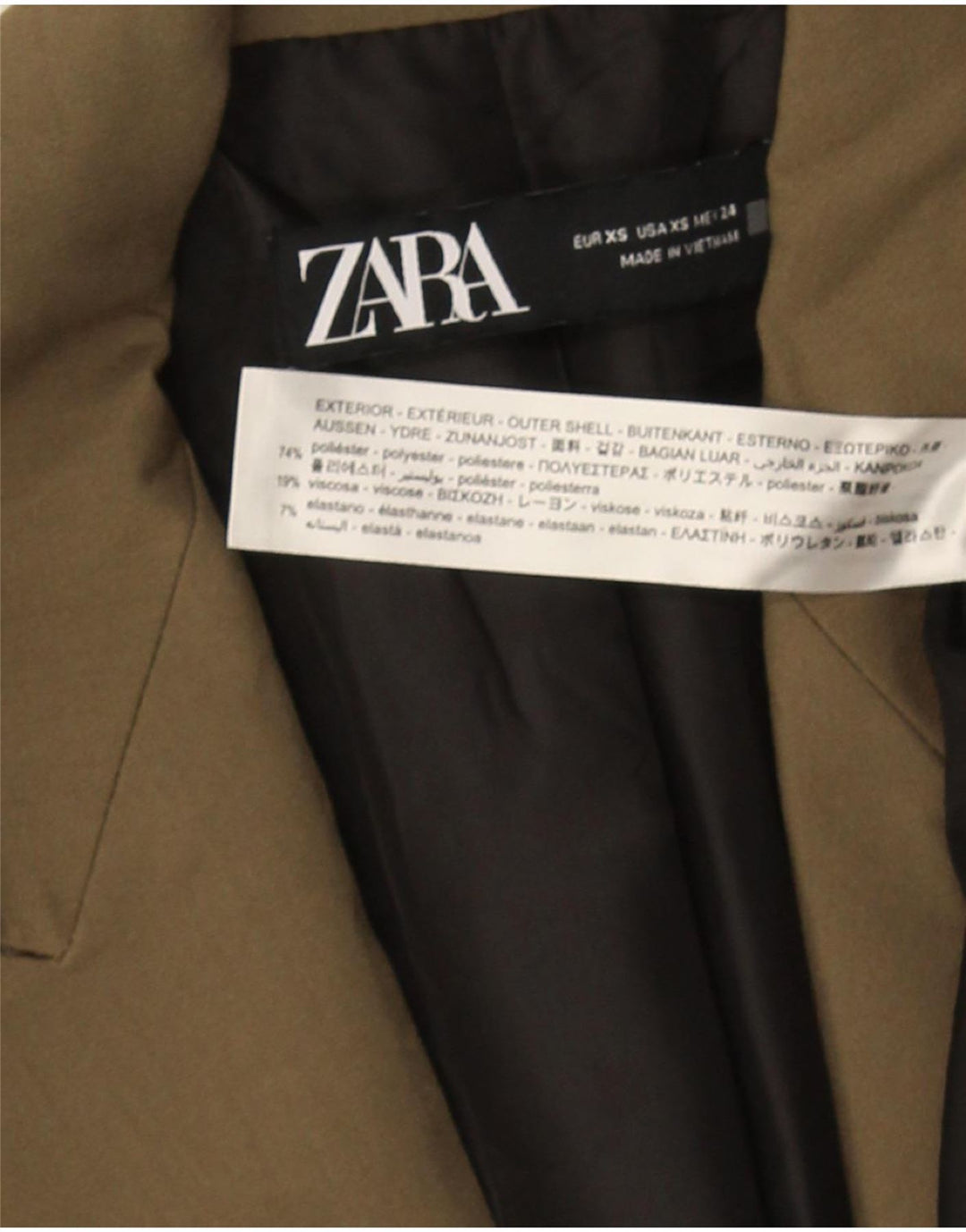 Zara Herre dobbeltradet blazerjakke UK 34 XS Khaki Polyester