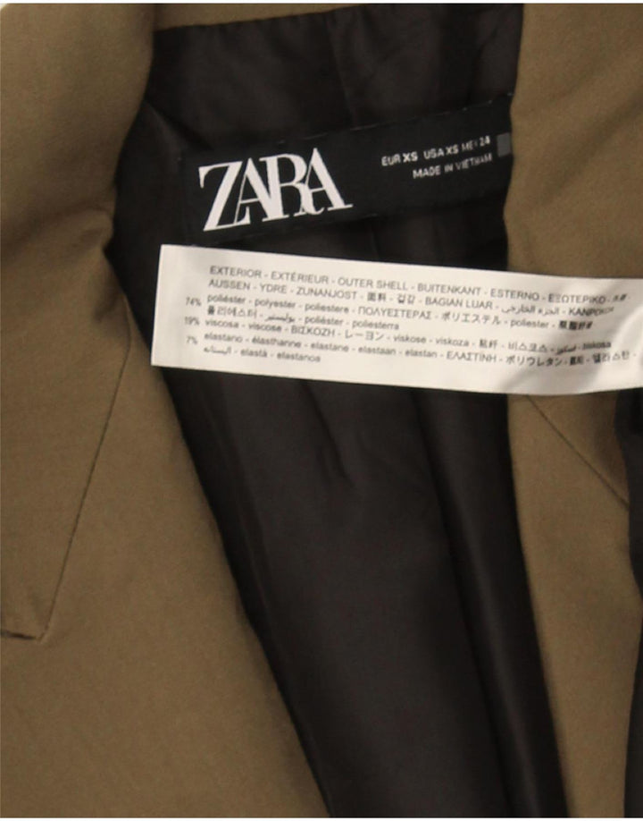 Zara Herre dobbeltradet blazerjakke UK 34 XS Khaki Polyester