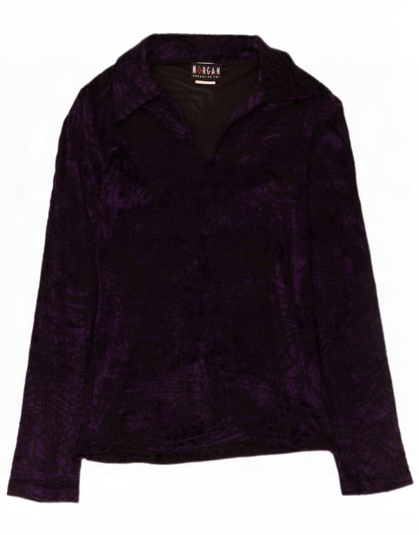 Morgan Dame Langærmet Velour Bluse Top UK 12 Medium Lilla Viscose