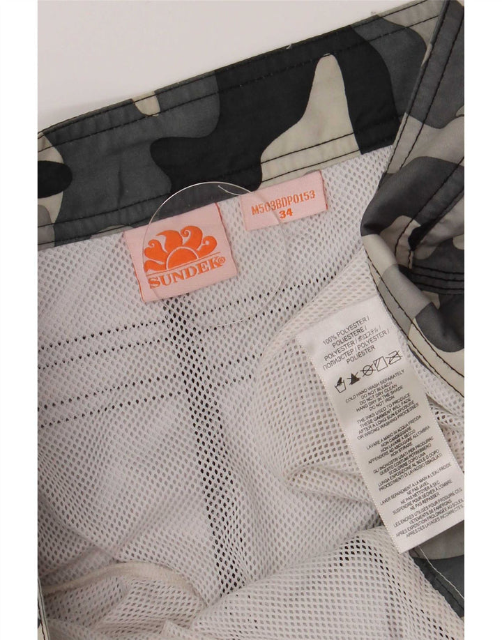 Sundek Mens Regular Swimming Shorts Large Grey Camouflage Polyester