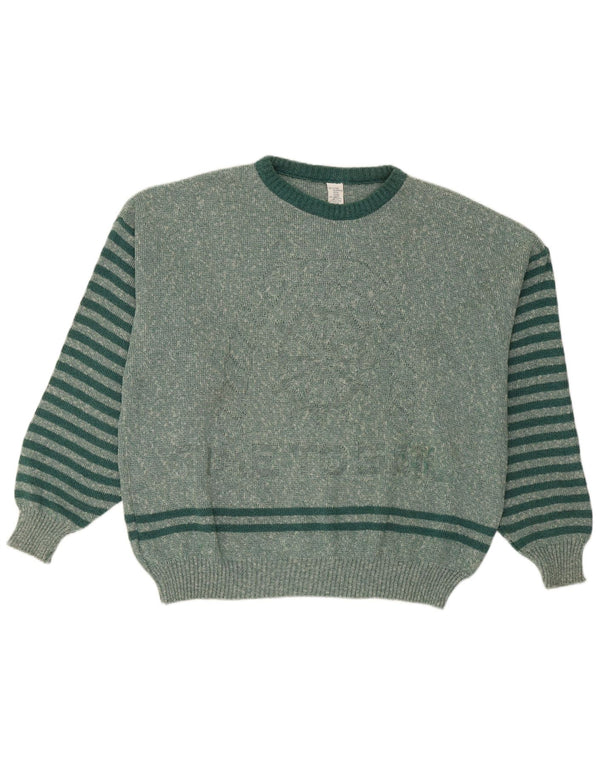vintage Womens Graphic Crew Neck Jumper Pull IT 50 XL Vert Rayé