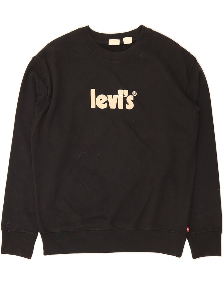 LEVI'S Womens Oversized Graphic Sweatshirt Jumper UK 10 Small Black Cotton Vintage Levi's and Second-Hand Levi's from Messina Hembry 