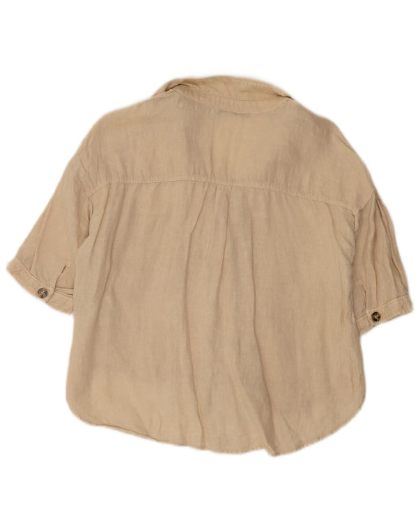 Camicia oversize con maniche a 3/4 da donna Zara UK 6 XS Lino beige