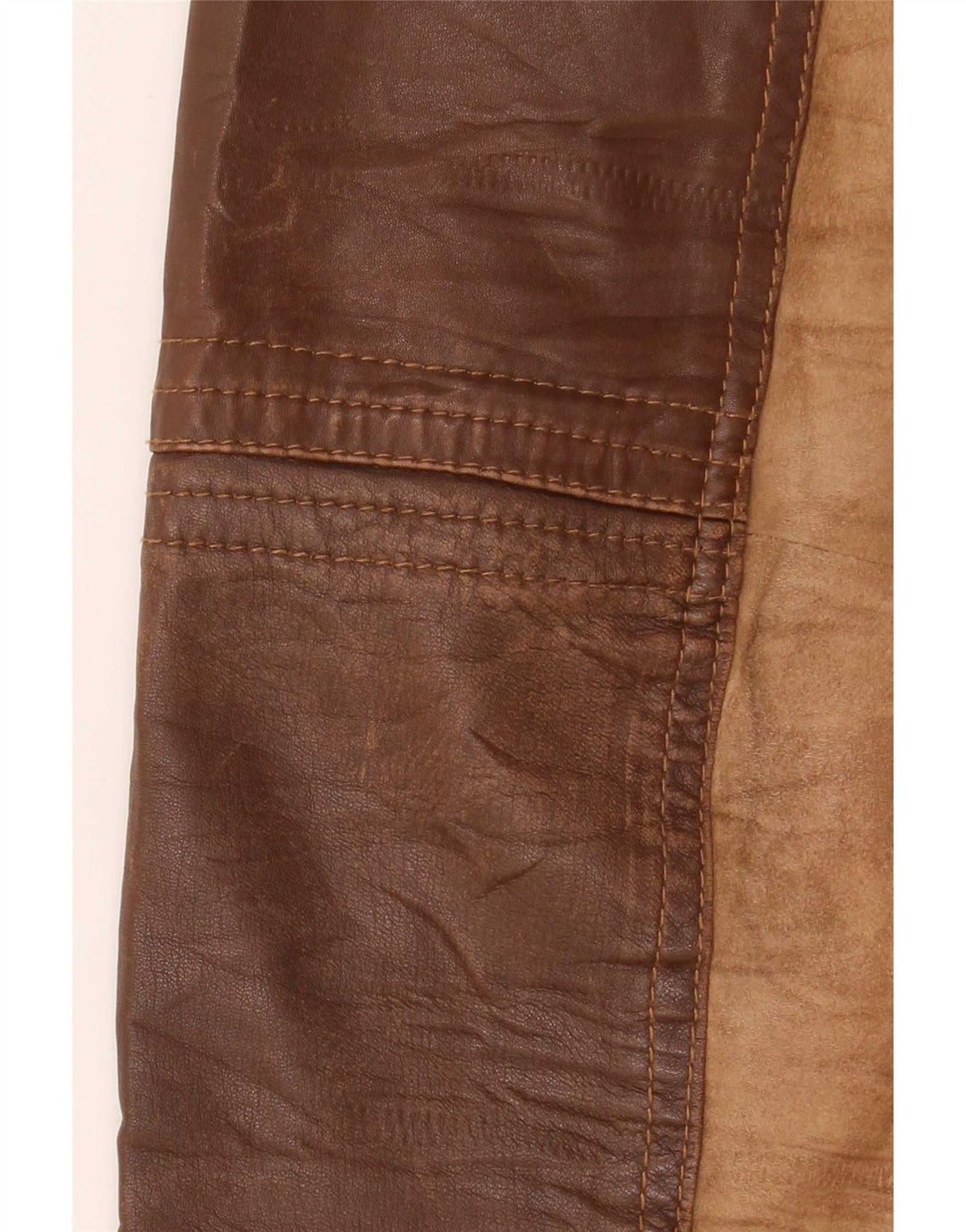 OVS Dame Læderjakke IT 48 Medium Brun Colourblock