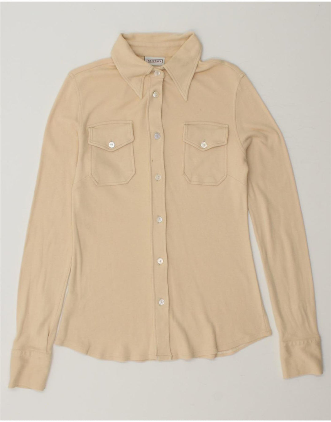 STEFANEL Womens Shirt UK 12 Medium Beige Vintage Stefanel and Second-Hand Stefanel from Messina Hembry 