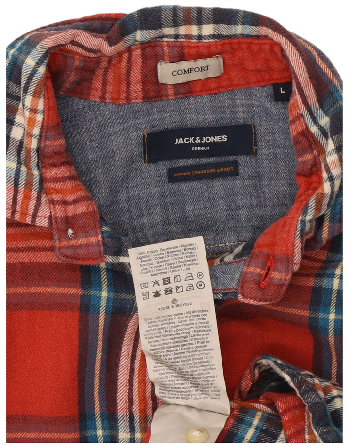 Jack & Jones Mens Flannel Shirt Large Red Check Cotton